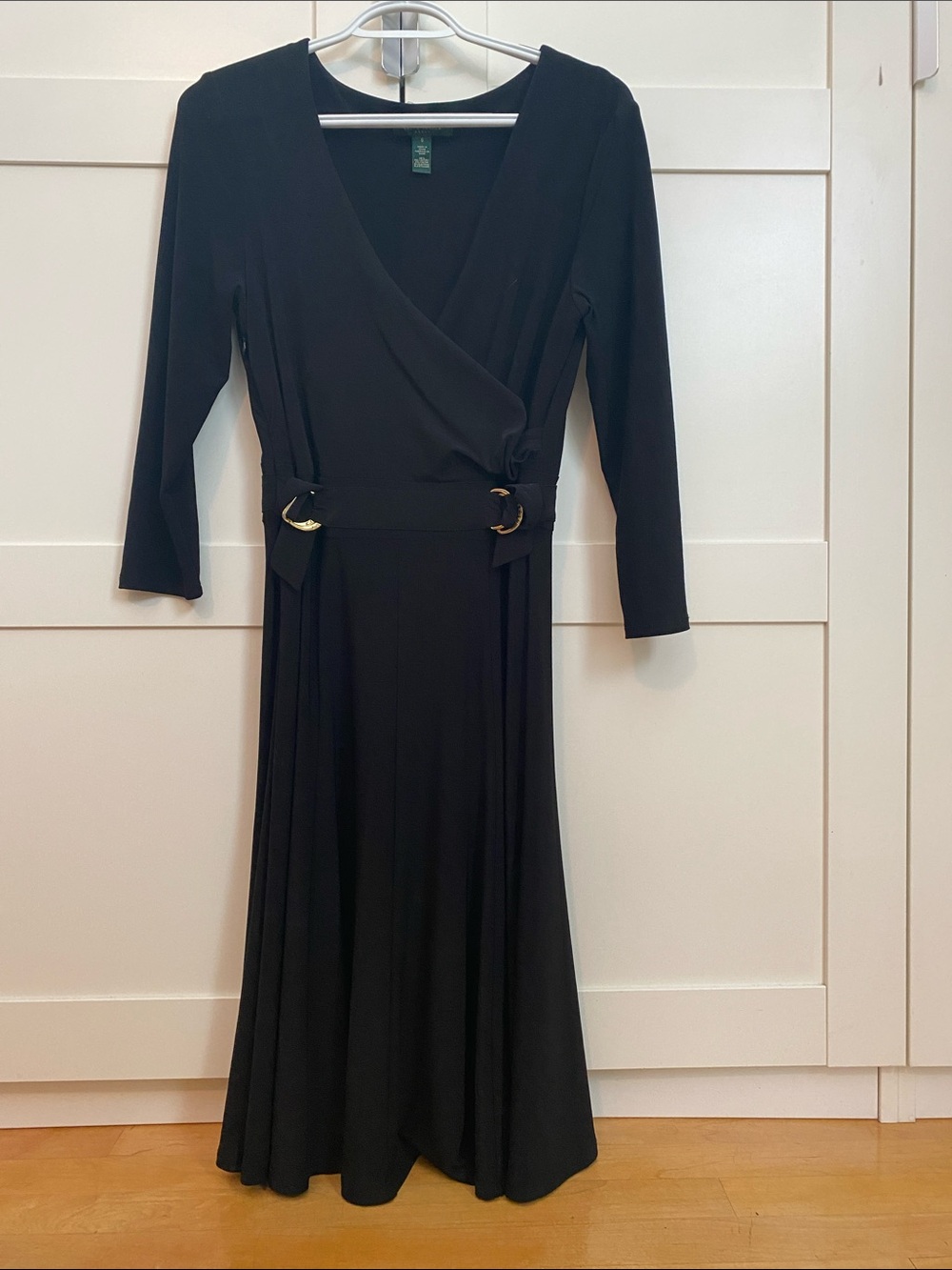 Lauren Ralph Lauren Black Long-Sleeve Wrap Midi Dress Classic